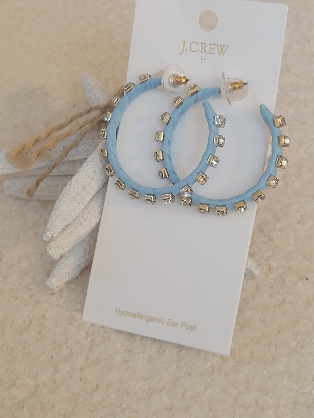 J. Crew Sky Blue Beaded Hoop Earrings with Gold Accents